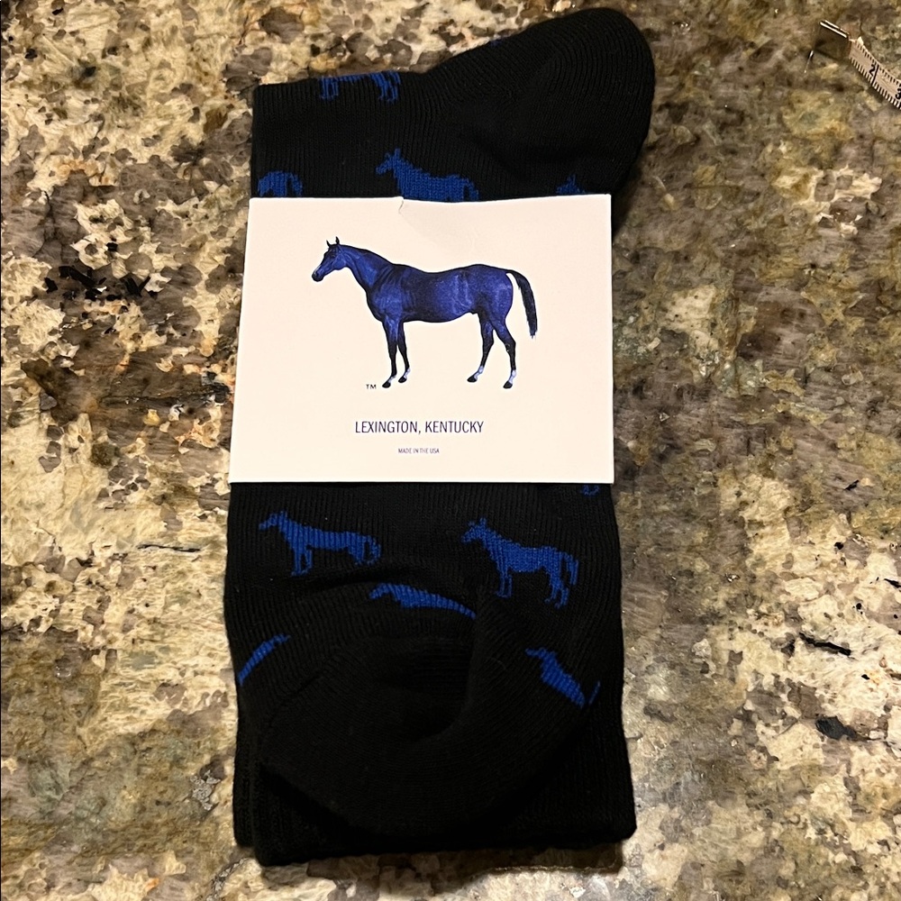 Lexington, Kentucky Black and Blue Horse 🐎 Pattern Socks - knock your socks off